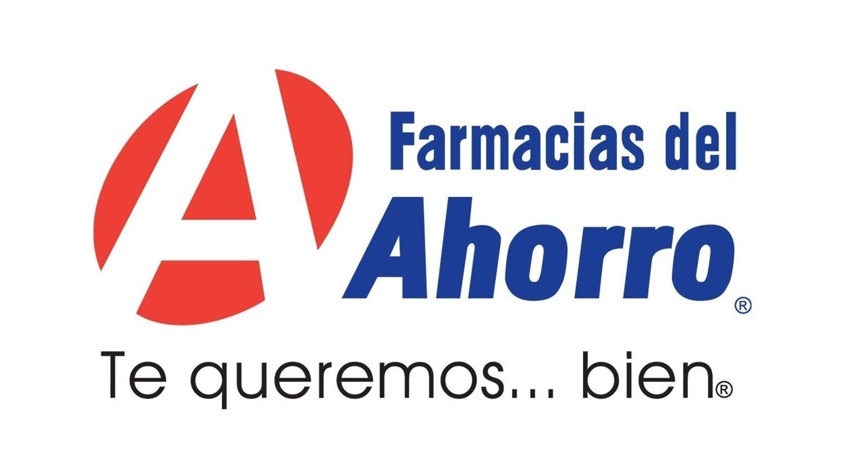 Logo oficial de la empresa Farmacias del Ahorro en colores rojos, azul y negro