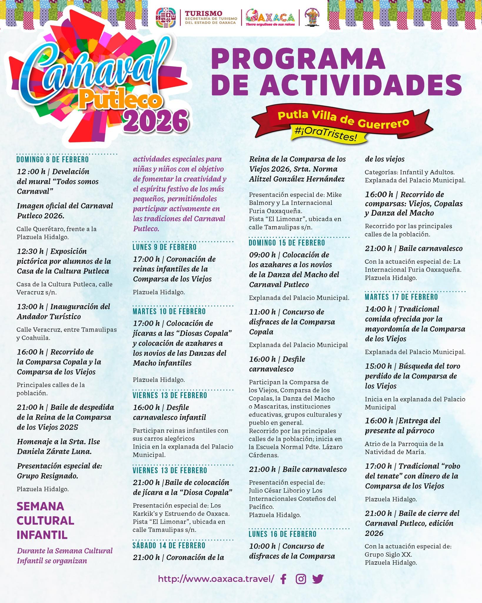 El Carnaval Putleco llena de color la capital y anuncia fiesta en Putla Villa de Guerrero