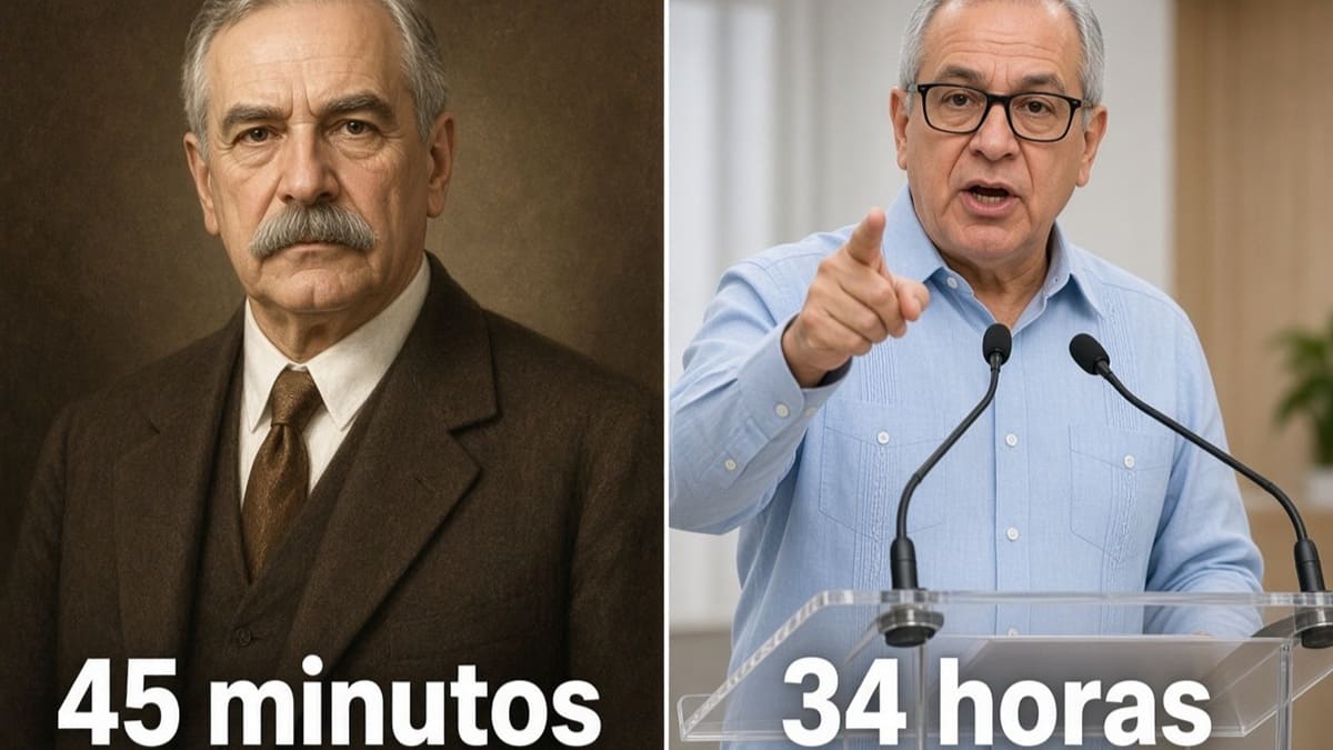 Pedro Lascuráin y Rubén Rocha Moya con las leyendas 45 minutos y 34 horas