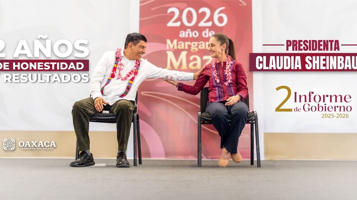 Saludo entre Salomón Jara Cruz y Claudia Sheinbaum en un acto público