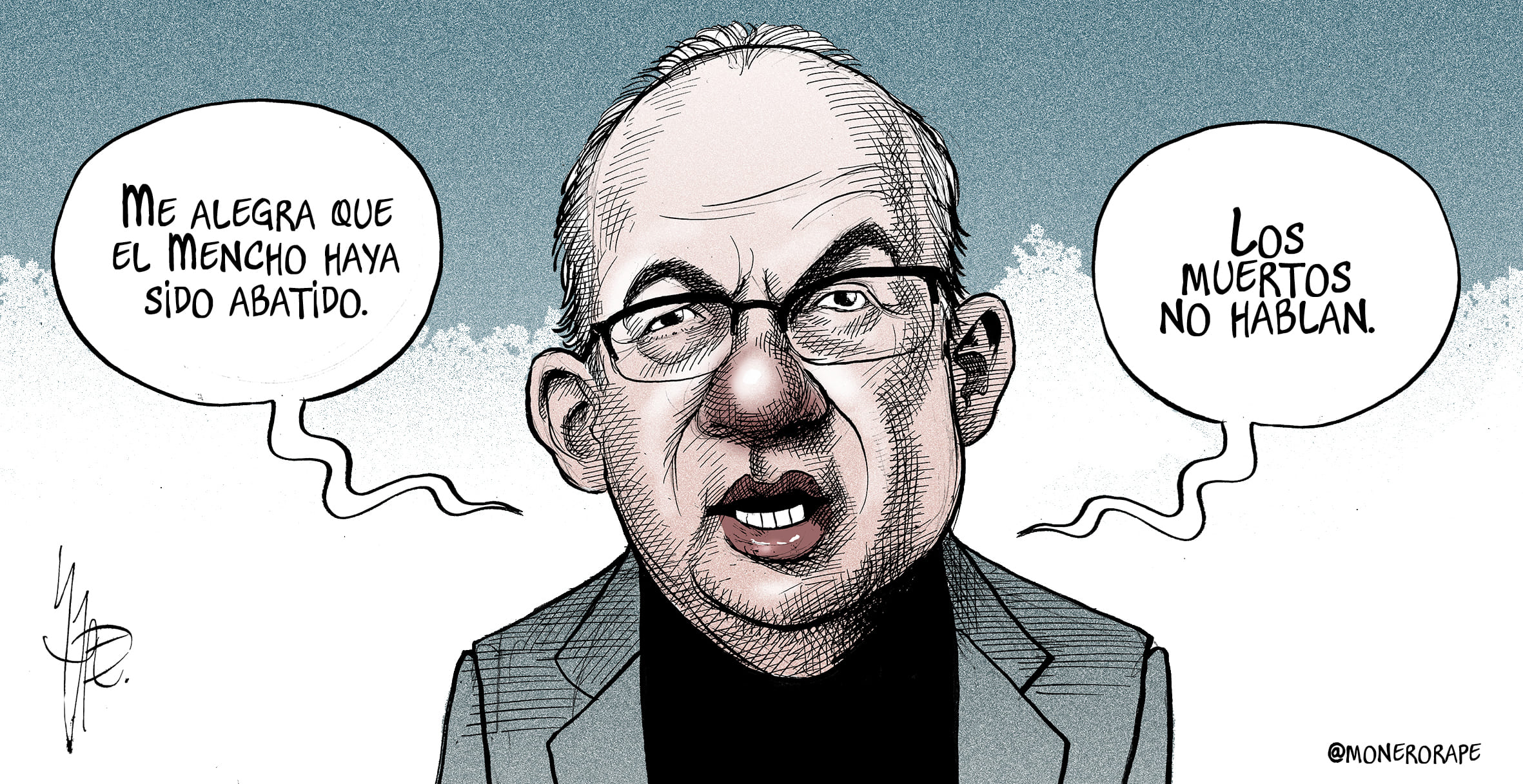 Caricatura de Felipe Calderón, exPresidente de México, exponiendo una idea sobre la muerte del 