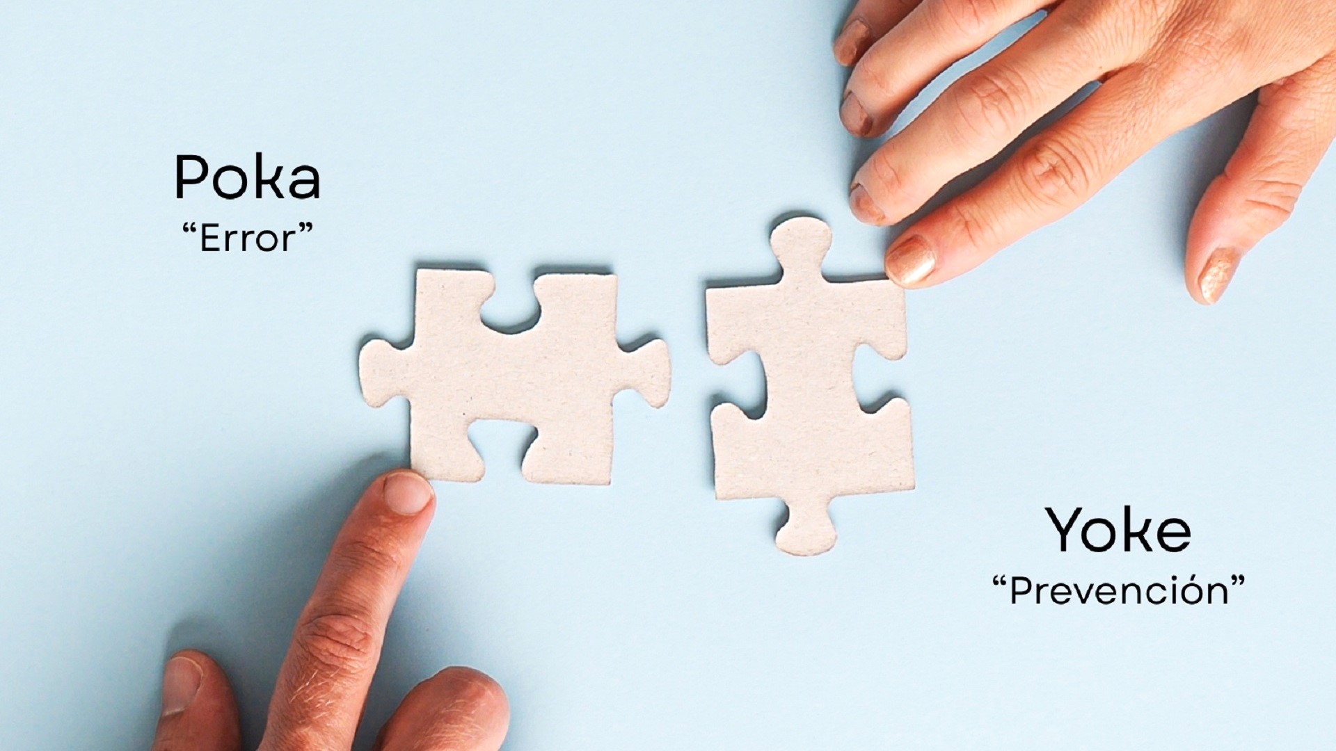 Imagen de dos manos con piezas de un rompecabezas y las palabras "Poka" y "Yoke".