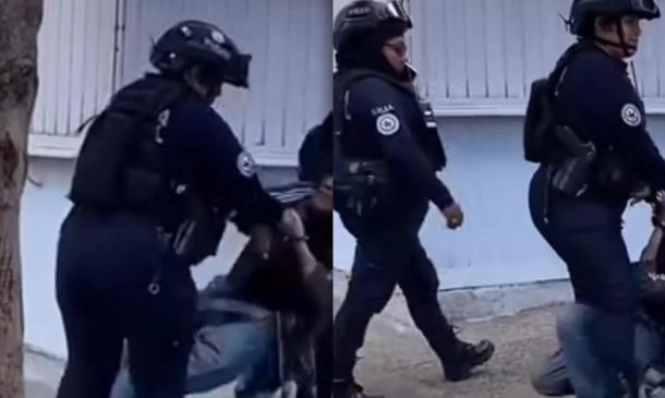 Exhiben en redes a policías municipales de Oaxaca por someter a una mujer